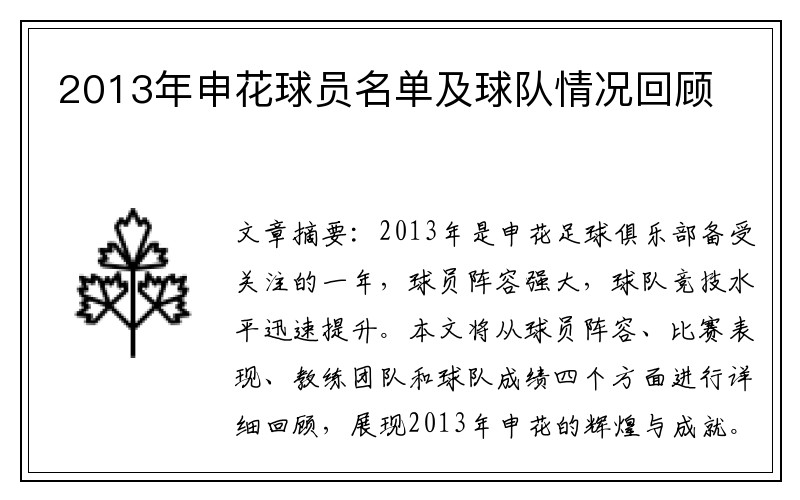 2013年申花球员名单及球队情况回顾